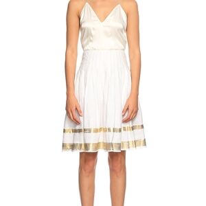 Ralph Linen Black Label Pleated Linen‎ Skirt Gold Brushstroke On White Sz 8  NWT